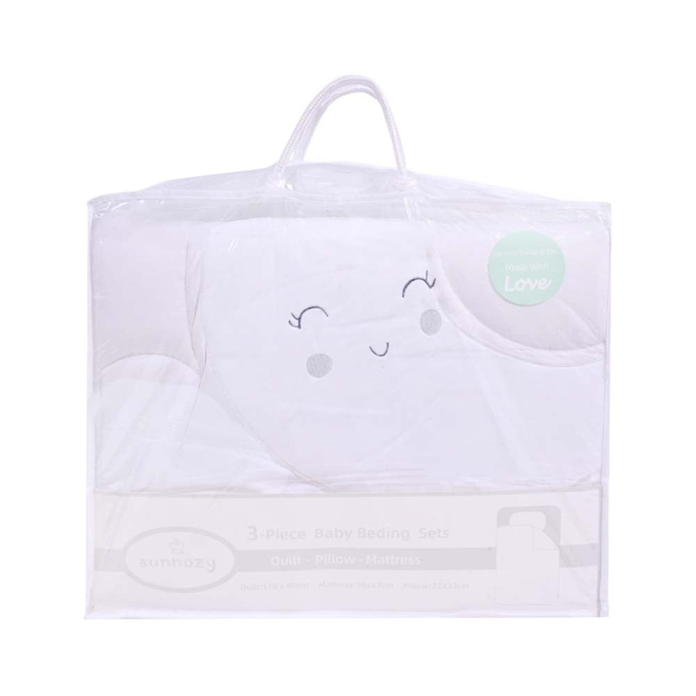 BABY 3PC QUILTED PILLOW MATRESS SET WHITE IR-25 BD-31-GR Default Title - MamasJan KidsWear