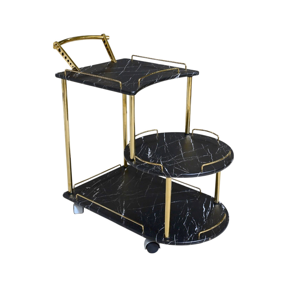 TEA TROLLEY 3 SHELF BAGGI-201 BLACK MARBLE E-18 Default Title - MamasJan Household