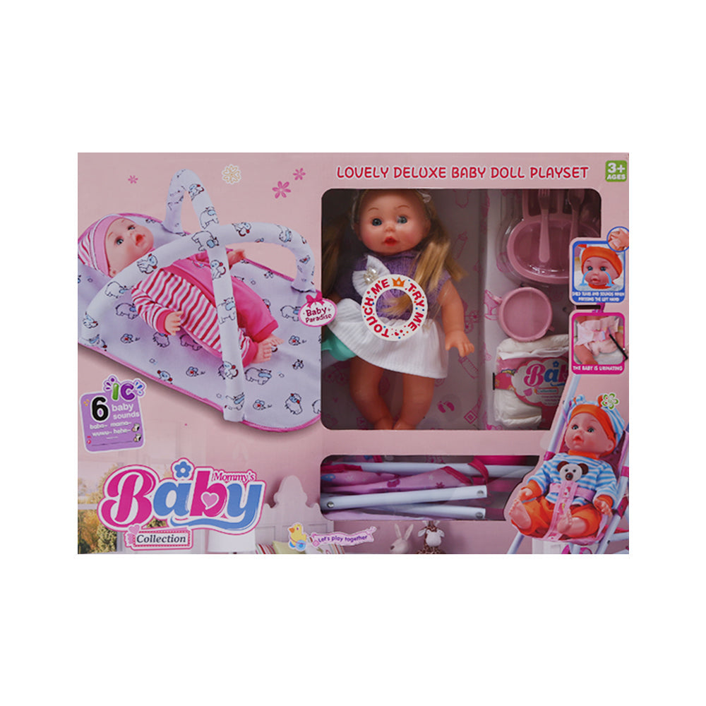 NEW256A BABY DOLL W-STROLLER 14INCH A.I Default Title - MamasJan Toys