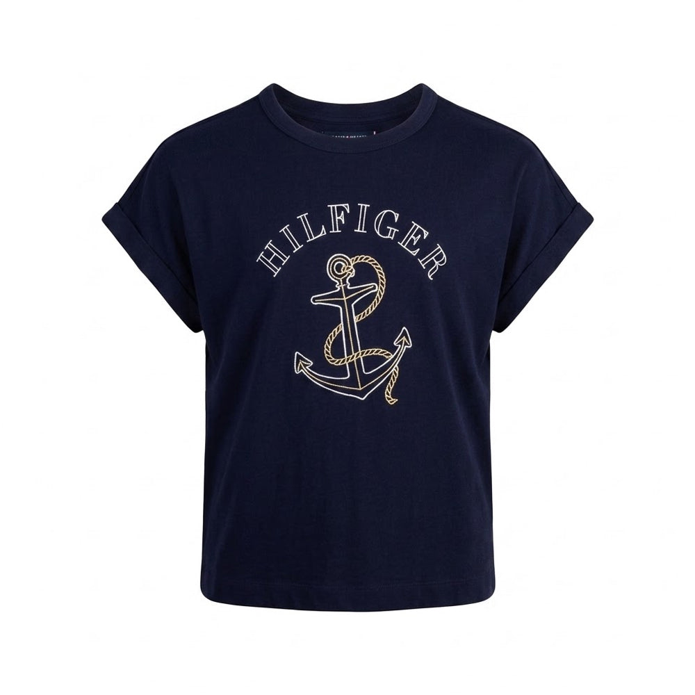TH WOMEN S/L R.NECK SHIRT XW04338-401 NVY M (IR) Default Title - MamasJan mens wear