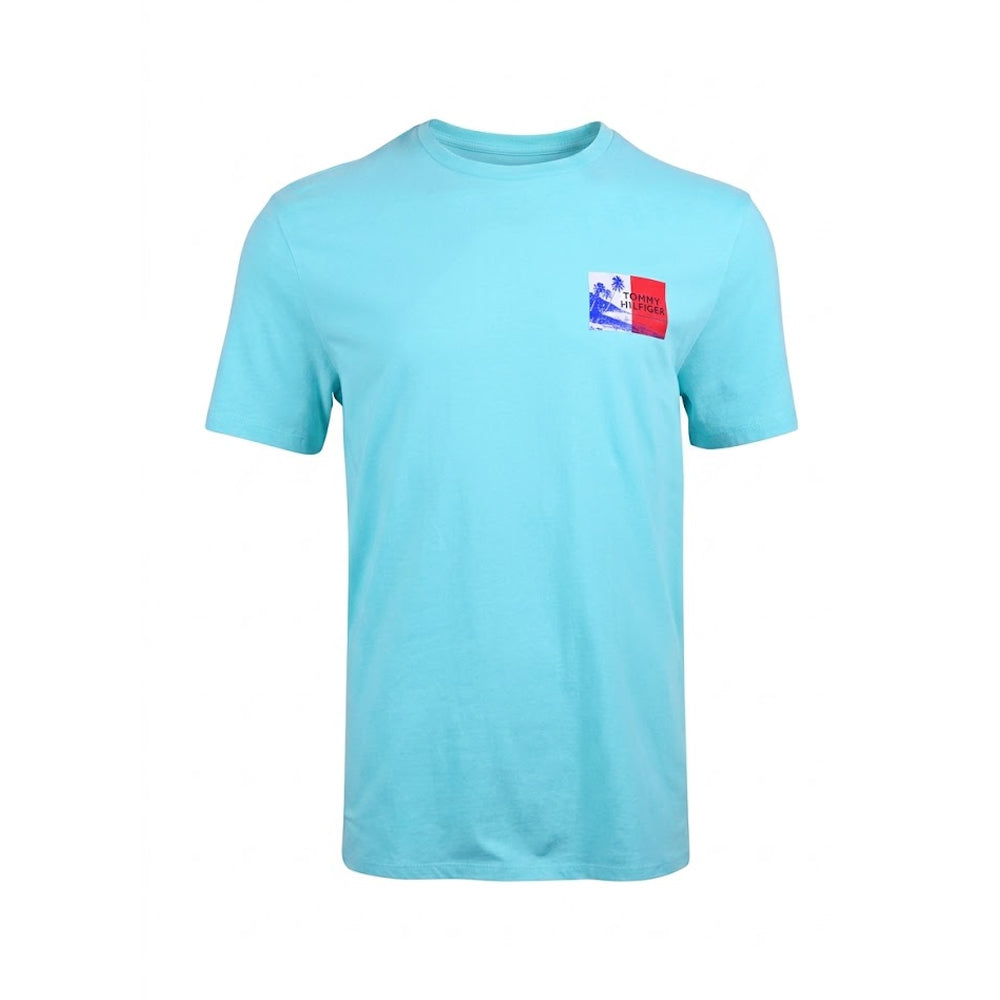 TH MEN S/S R.NECK SHIRT XM04851-300 AQUA M IR Default Title - MamasJan mens wear