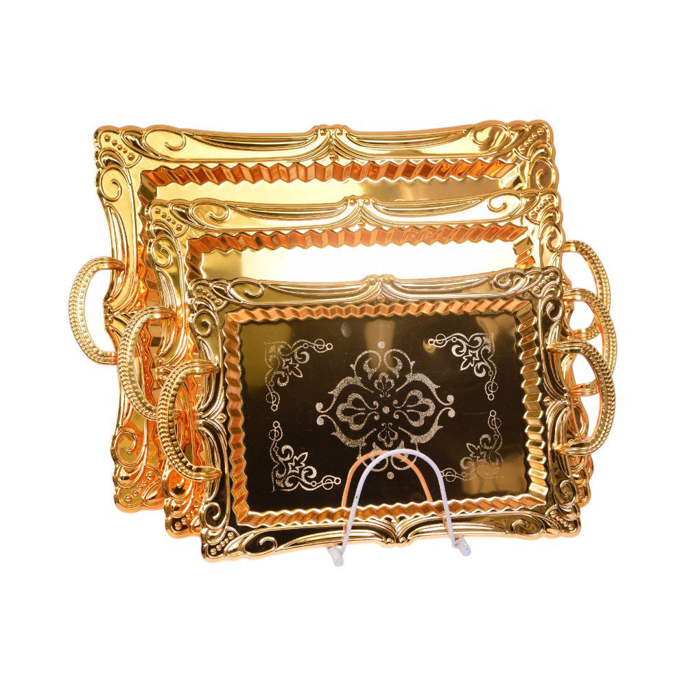 TRAY SET 3PC STEEL GOLDEN IR K56-62 Default Title - MamasJan Crockery