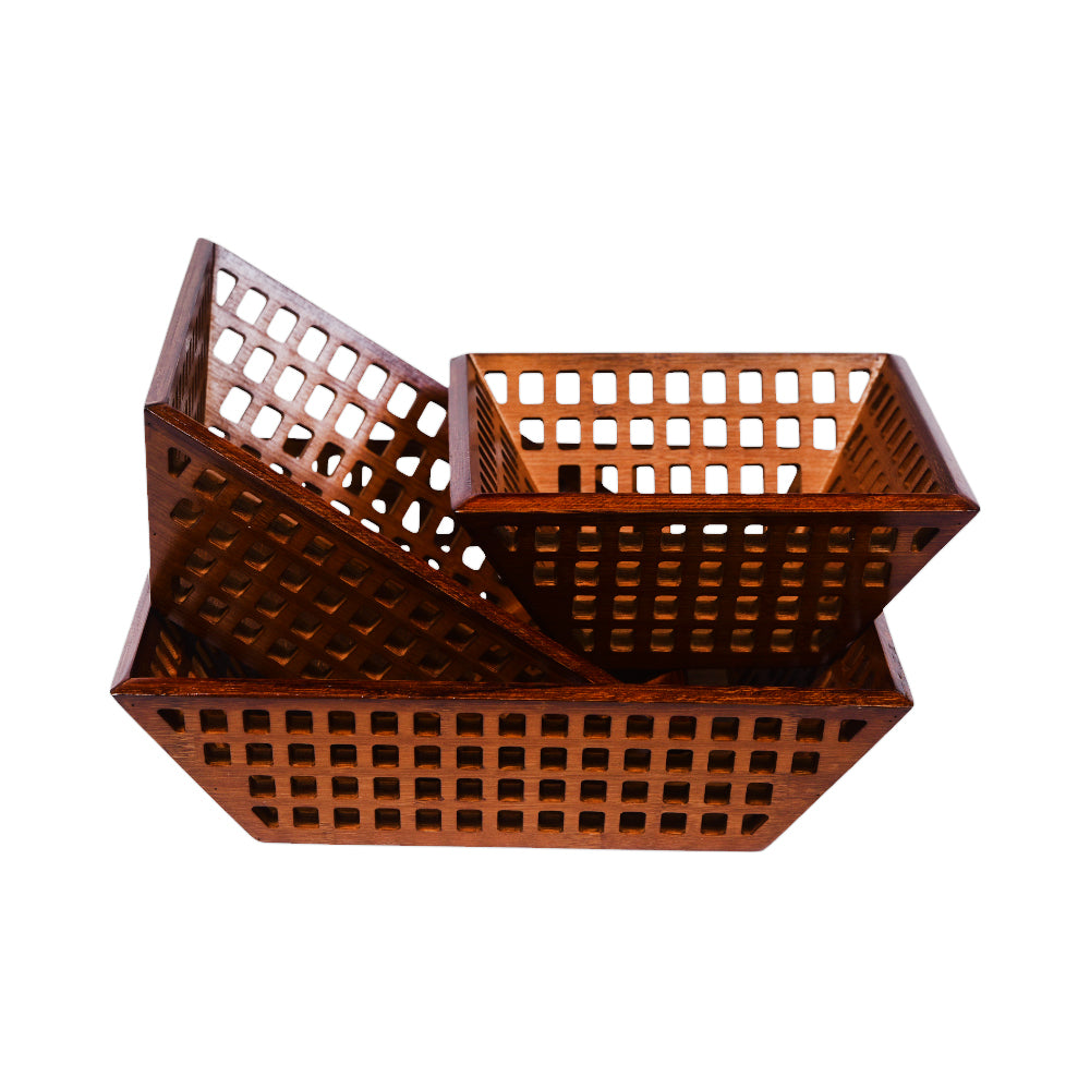 FRUIT BASKET SET 3PC WOODEN IR 981-11 Default Title - MamasJan Crockery