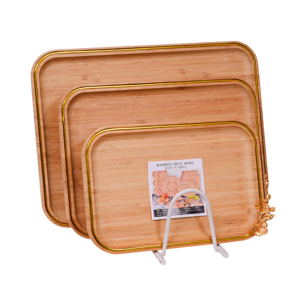 TRAY SET 3PC WOODEN IR 981-46 Default Title - MamasJan Crockery