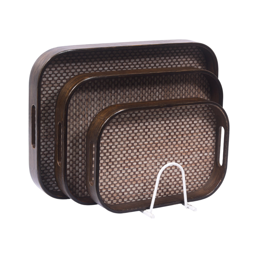 TRAY SET 3PC WOODEN IR P1 Default Title - MamasJan Crockery