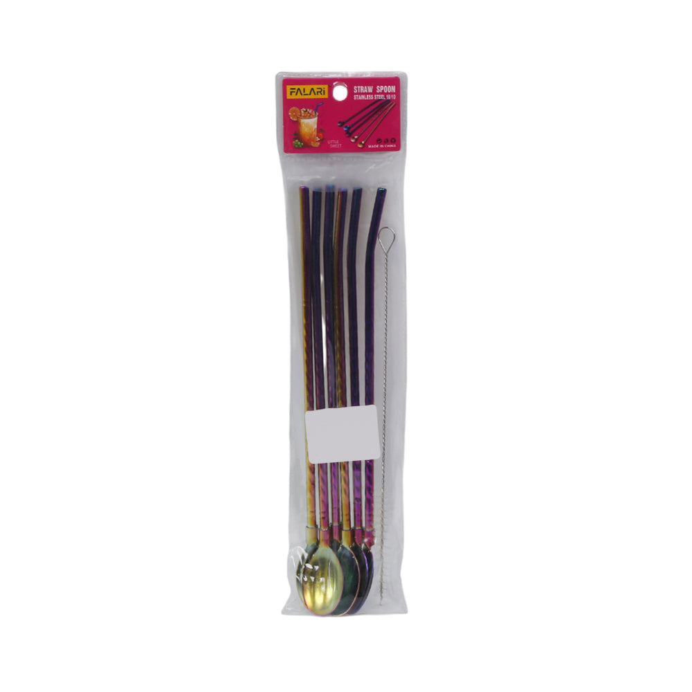 STRAW SPOON 7PC SET STEEL RAINBOW Default Title - MamasJan Crockery