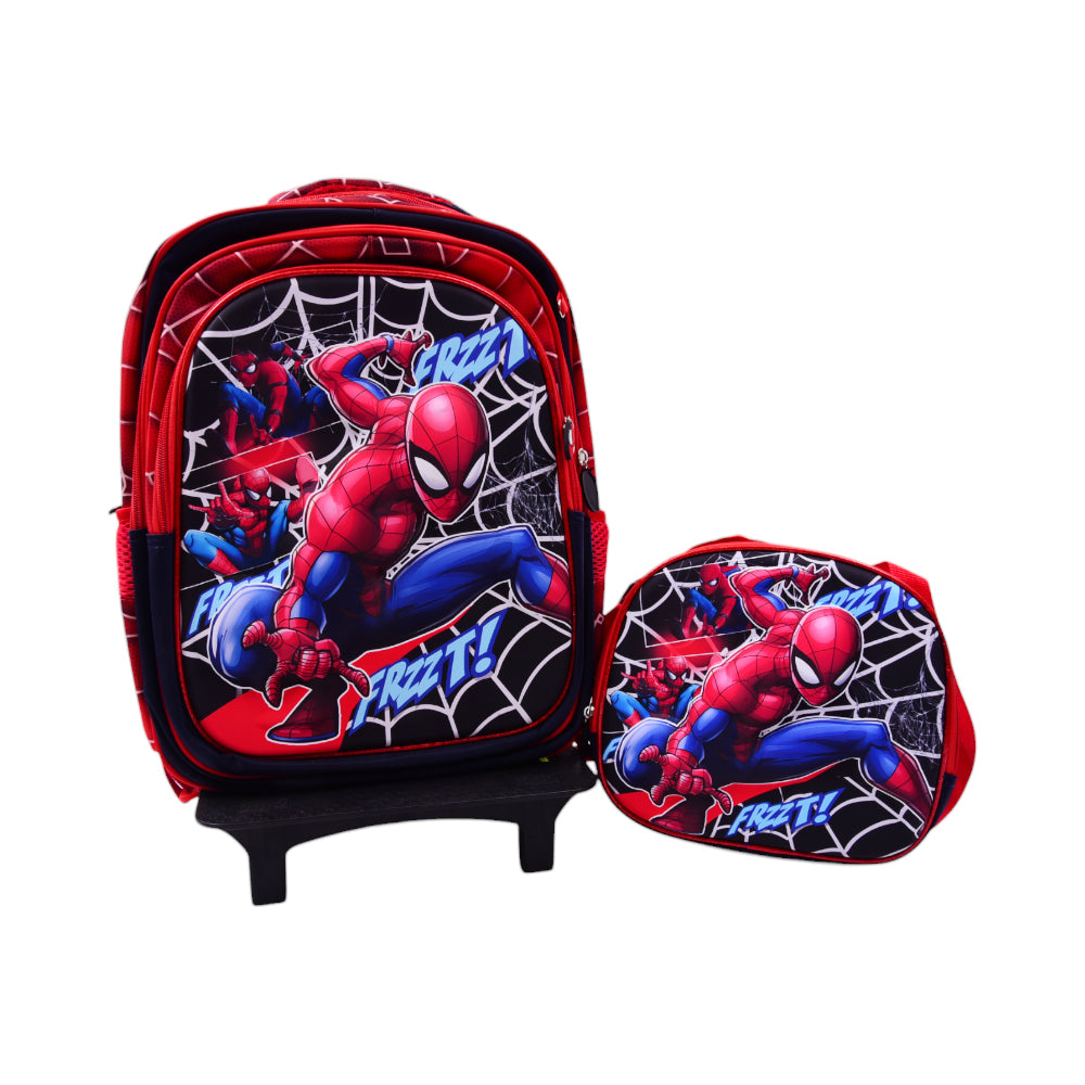 10862-22 SCHOOL BAG W-TROLLEY SPIDERMAN EMBOSSED IR 16INCH Default Title - MamasJan Toys