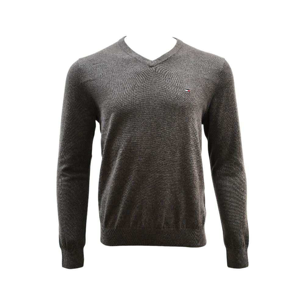 TH MEN L/S V-NECK SWEATER 7868327-030 GRY S (IRW) Default Title - MamasJan mens wear