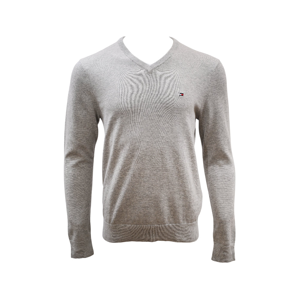 TH MEN L/S V-NECK SWEATER MW14745-023 GRY S (IRW) Default Title - MamasJan mens wear