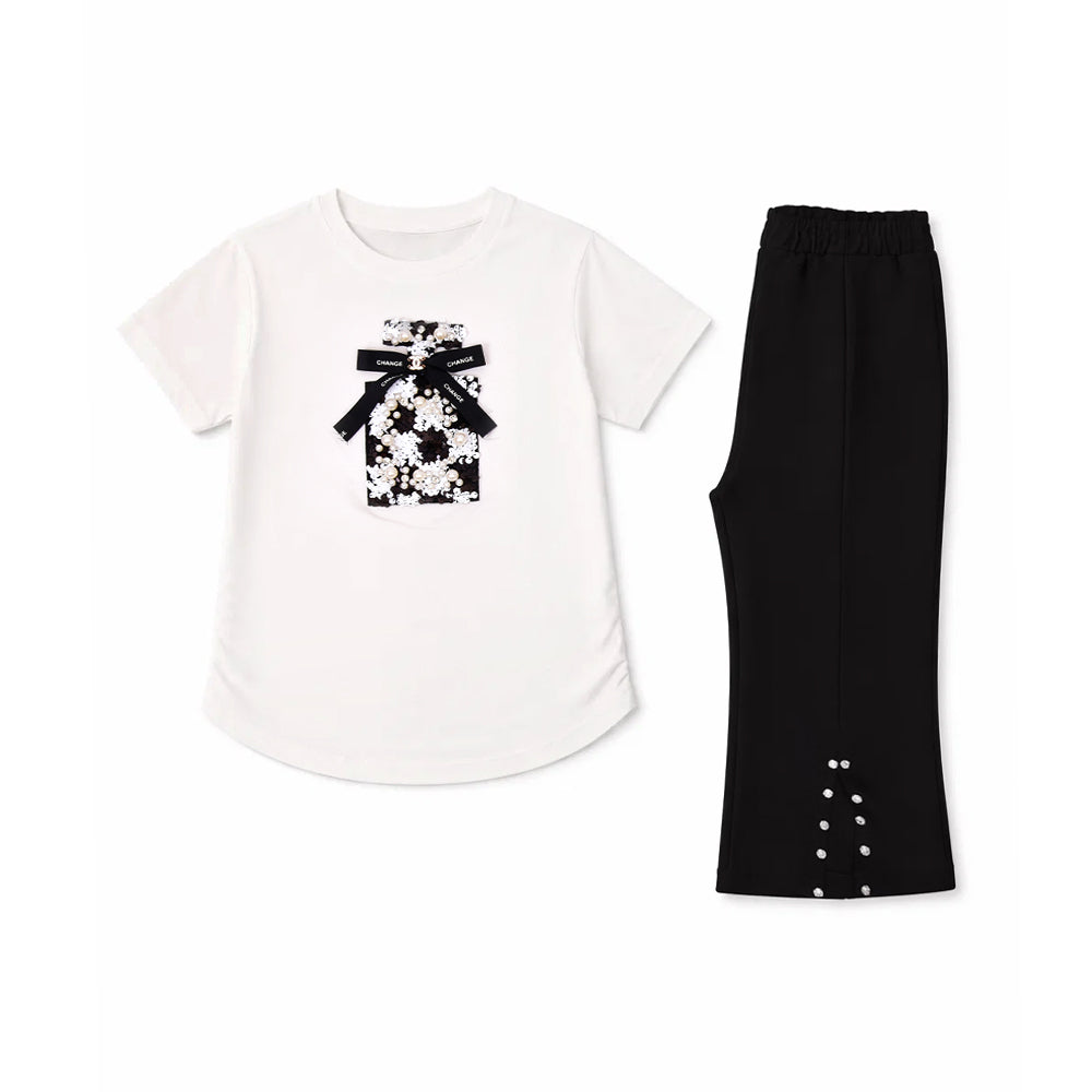 GIRLS S/S 2PC BLOUSE PANT SUIT MZS-25 7-8 YEAR S-0008 W/G Default Title - MamasJan KidsWear