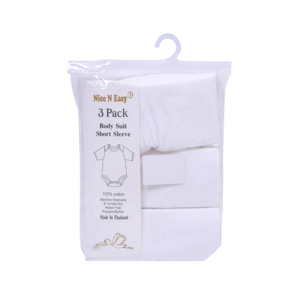 H/S BODY SUIT 3PC PACK WHITE NICE & EASY MZS-25 18-24M Default Title - MamasJan KidsWear