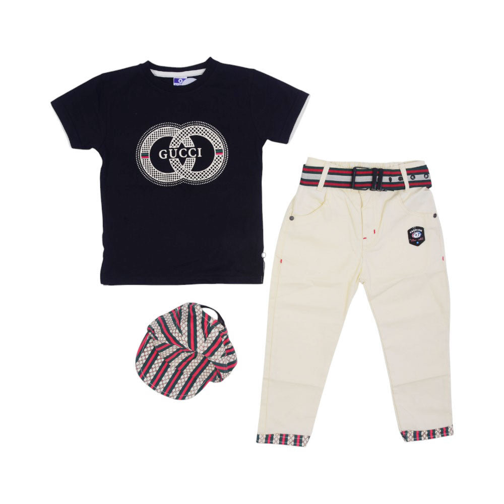BOY S/S 3PC PANT SUIT Y/T MZS-25 12-18M 91 Default Title - MamasJan KidsWear