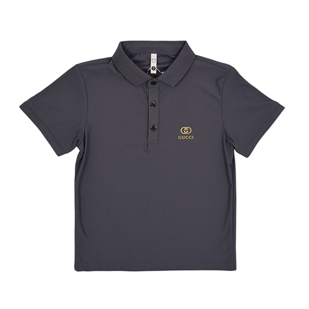 BOY S/S POLO T-SHIRT BRANDED GREY MZS-25 3-4 YEAR 7095 M/G Default Title - MamasJan KidsWear