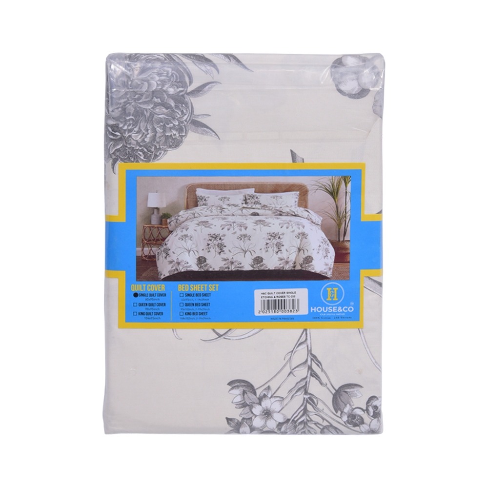 House & Co QUILT COVER SINGLE ETCHING & ROSESTC-250 Default Title - MamasJan Household