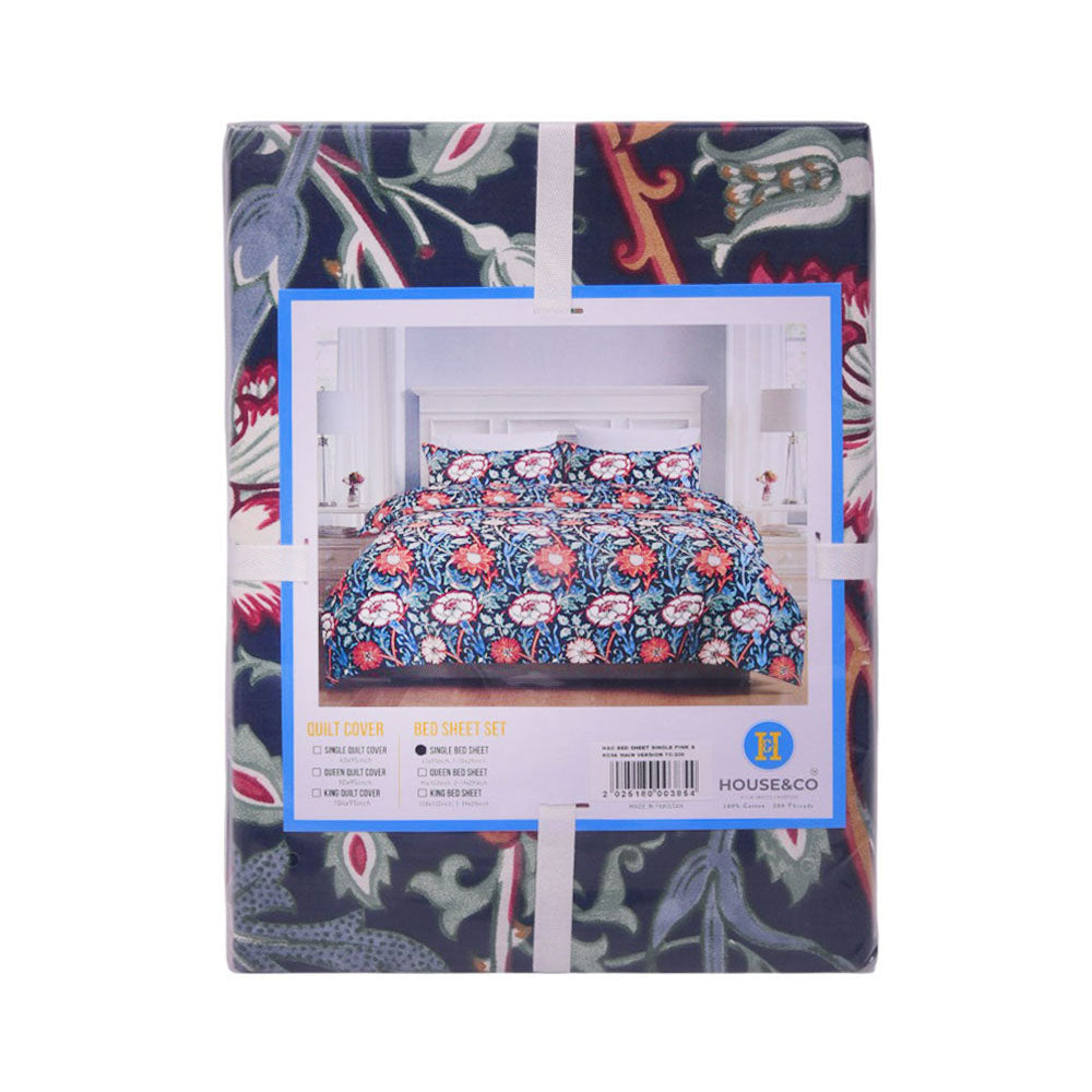 House & Co BED SHEET SINGLE PINK & ROSE MAIN VERSION TC-200 Default Title - MamasJan Household