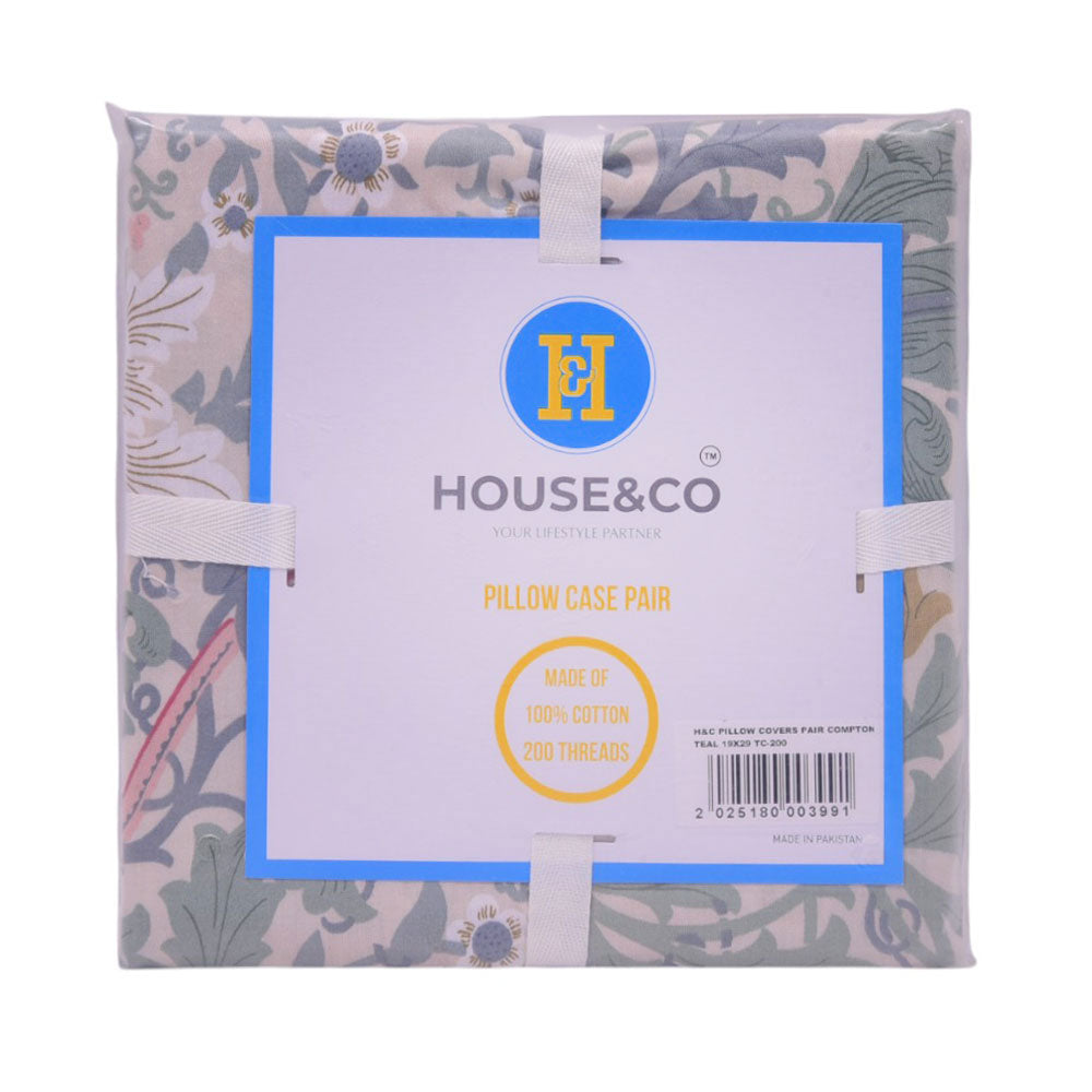 House & Co PILLOW COVERS PAIR COMPTON TEAL 19X29 TC-200 Default Title - MamasJan Household