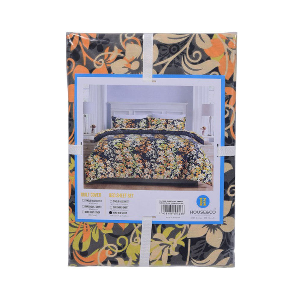 House & Co BED SHEET KING ORANGE FLOWER MAIN VERSION TC-200 Default Title - MamasJan Household