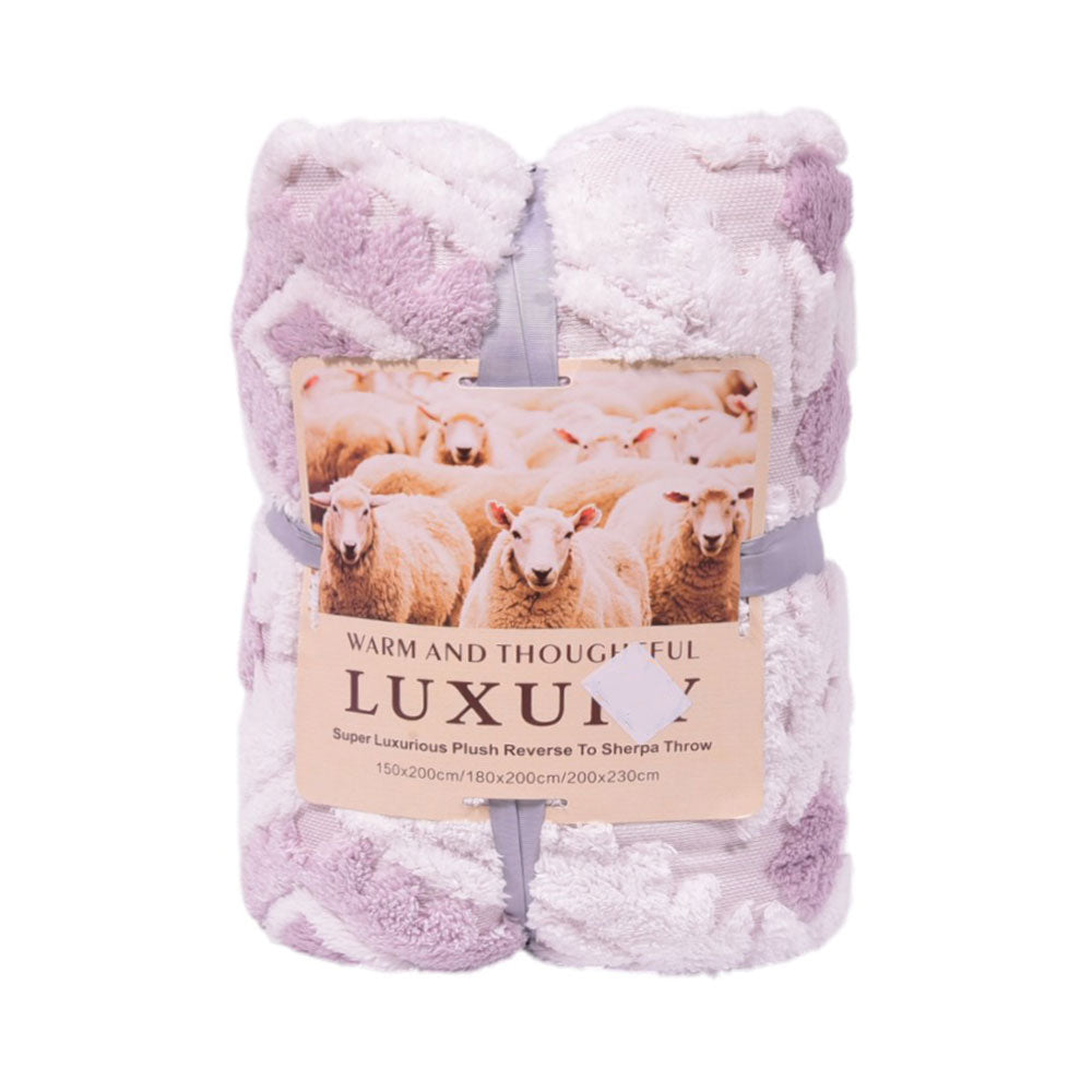 FLEECE BLANKET IR LIGHT PURPLE & WHITE 62301-7 Default Title - MamasJan Household