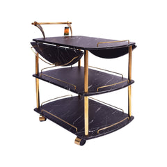 TEA TROLLEY FOLDING 3 SHELF-885 BLACK MARBLE-E18 Default Title - MamasJan Household
