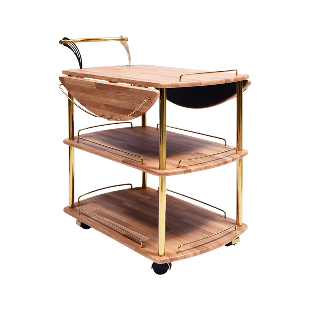 TEA TROLLEY FOLDING 3 SHELF-885 BRICK WOOD-E25 Default Title - MamasJan Household