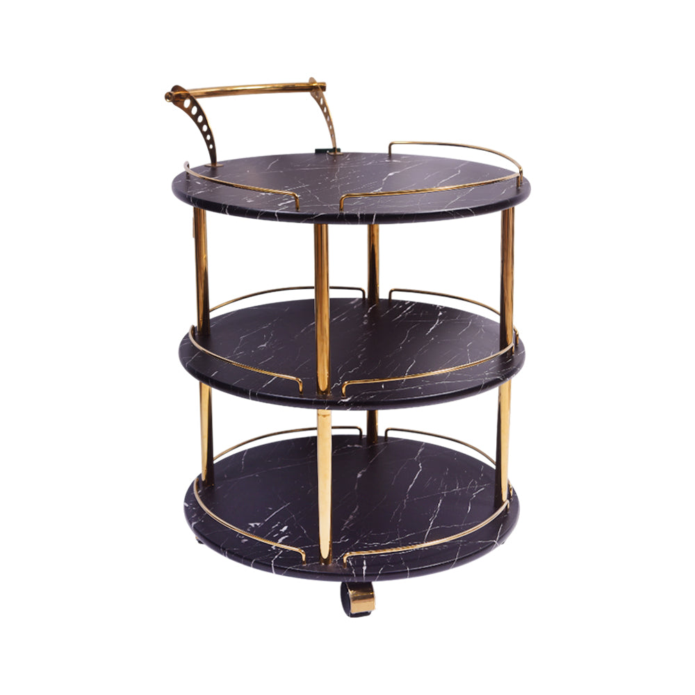 TEA TROLLEY 3 SHELF ROUND-506 BLACK MARBLE-E18 Default Title - MamasJan Household
