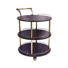 TEA TROLLEY 3 SHELF ROUND-506 BLACK MARBLE-E18 Default Title - MamasJan Household