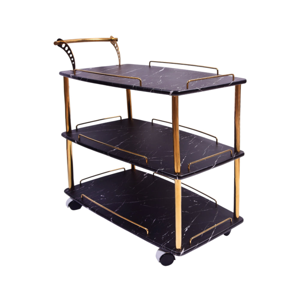 TEA TROLLEY 3 SHELF STATE-117 BLACK MARBLE-E18 Default Title - MamasJan Household