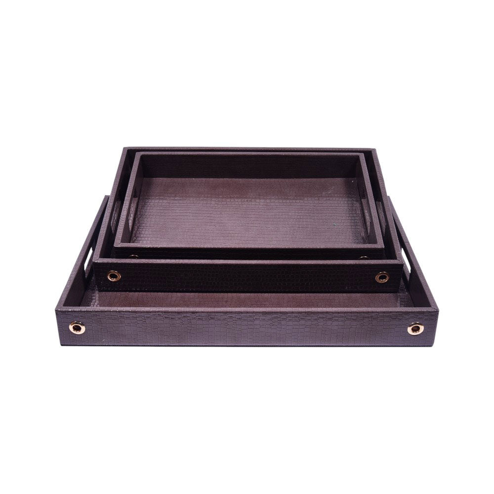 TRAY SET 3PC LEATHER LS-01 Default Title - MamasJan Décor