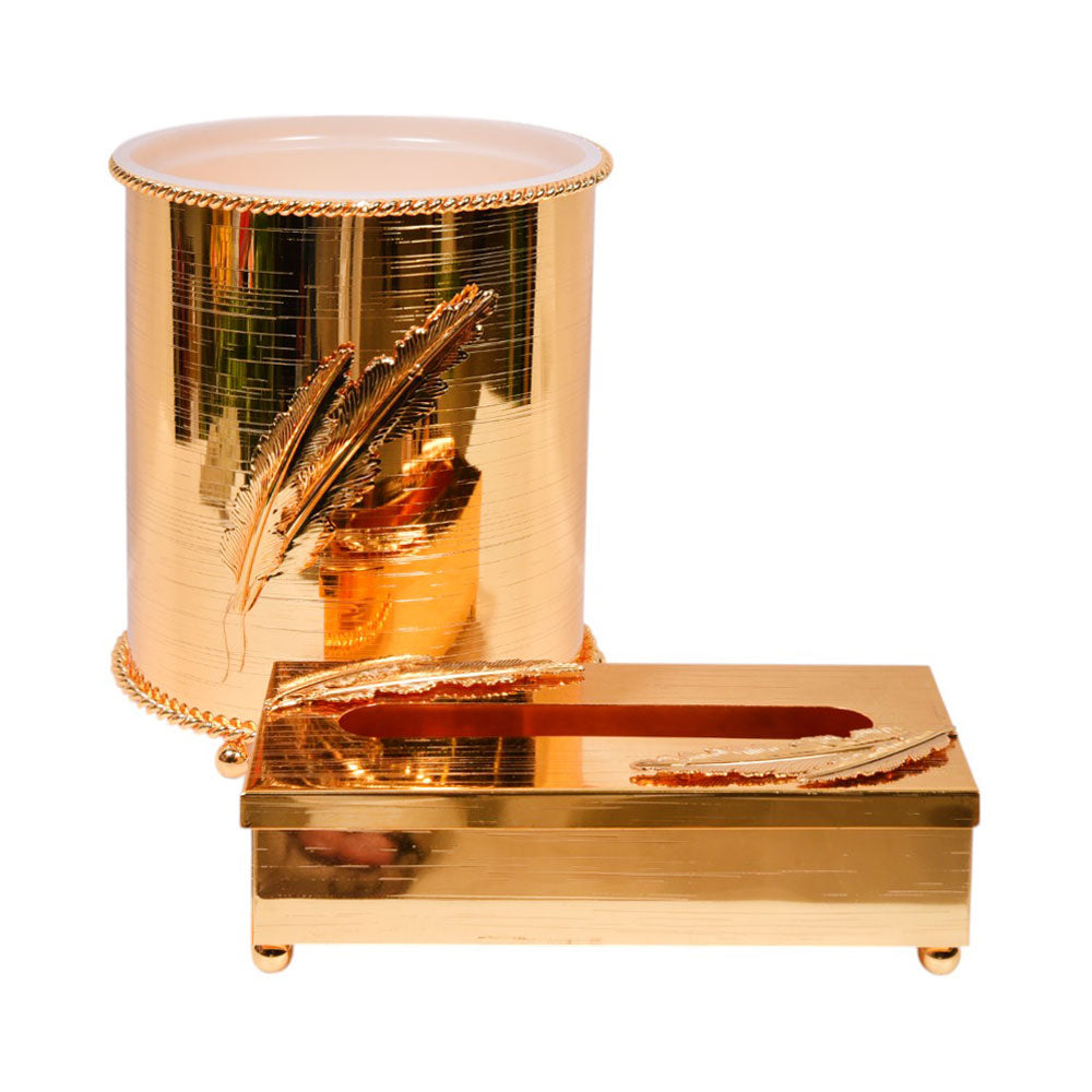 DUSTBIN & TISSUE BOX GOLDEN 104J28033 Default Title - MamasJan Décor