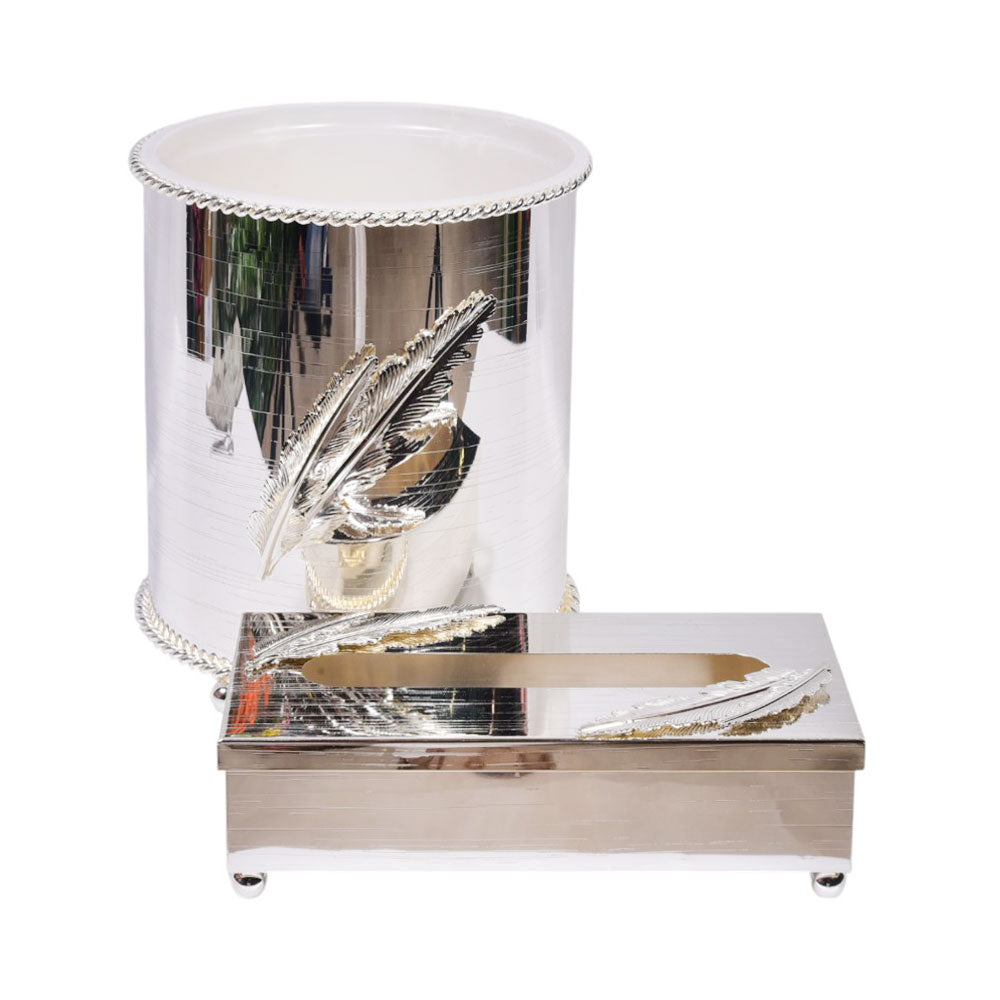 DUSTBIN & TISSUE BOX SILVER 104Q28033 Default Title - MamasJan Décor