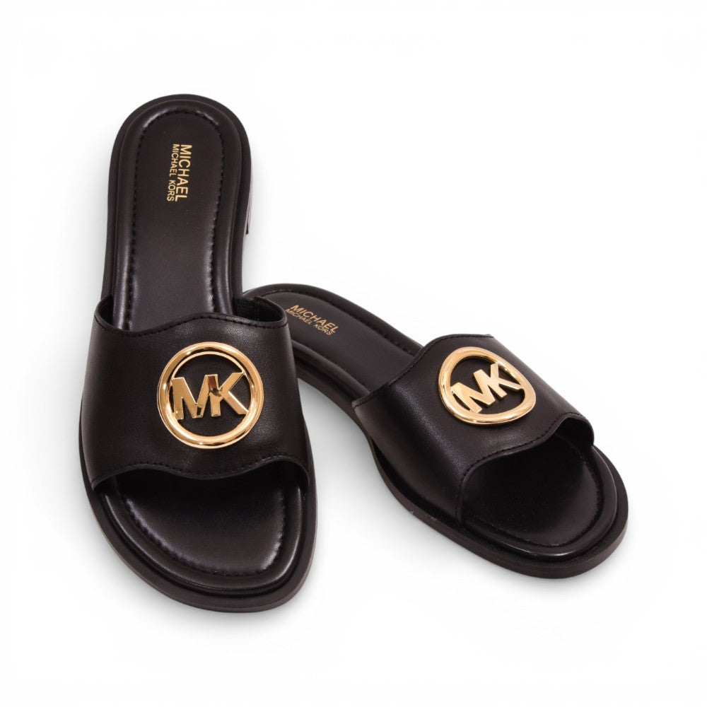 MK HANNAH FLAT SLIDE FAUX LEATHER 49S5HNFS1L BLACK 9.5 Default Title - MamasJan Ladies Shoes & Bags