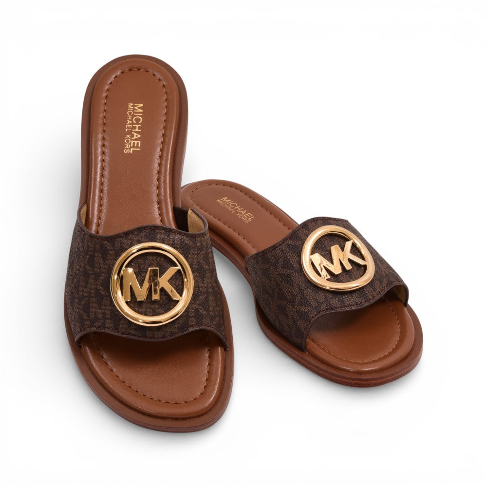 MK HANNAH FLAT SLIDE MK SIG SM 49S5HNFS1B BROWN 6 Default Title - MamasJan Ladies Shoes & Bags