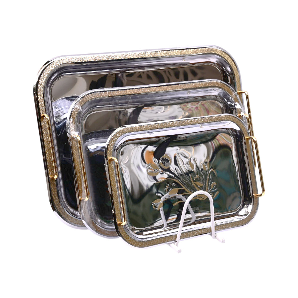 TRAY SET 3PC STEEL GOLDEN-SILVER TR003GA MS Default Title - MamasJan Crockery