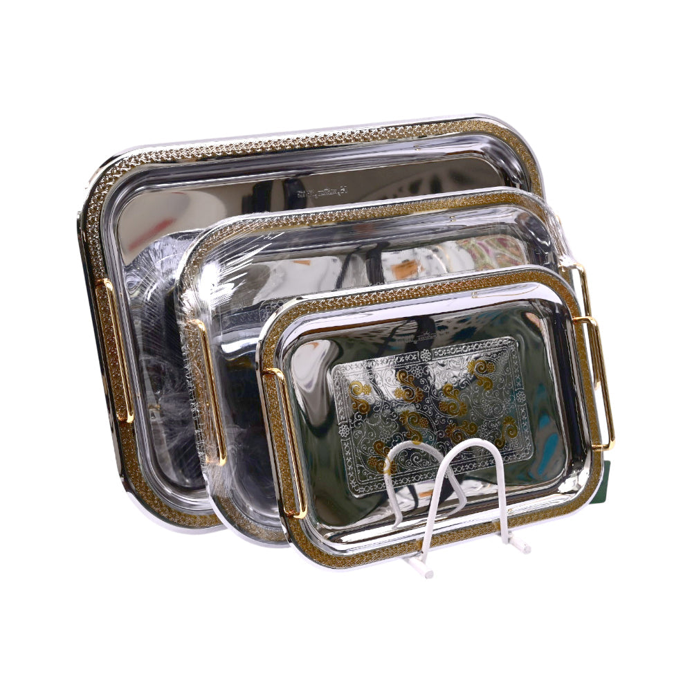 TRAY SET 3PC STEEL GOLDEN-SILVER TR003GB MS Default Title - MamasJan Crockery