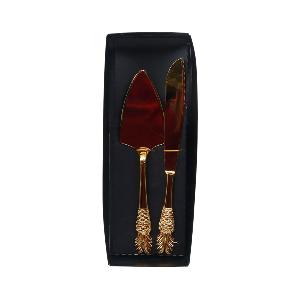 CAKE SERVING SET 2PC GOLDEN D06 AE Default Title - MamasJan Crockery