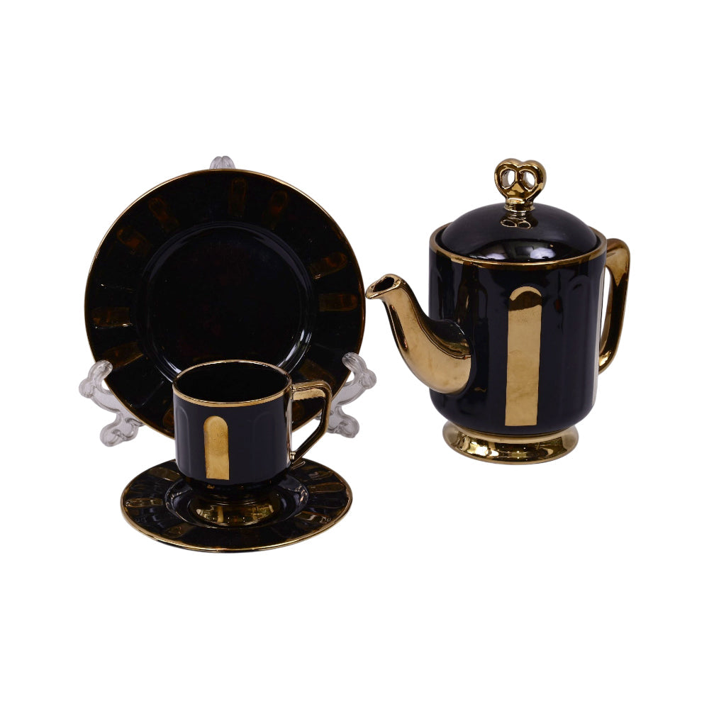TEA SET 24PC CERAMIC SHINE COLLECTION ABC25-332 BLACK Default Title - MamasJan Crockery