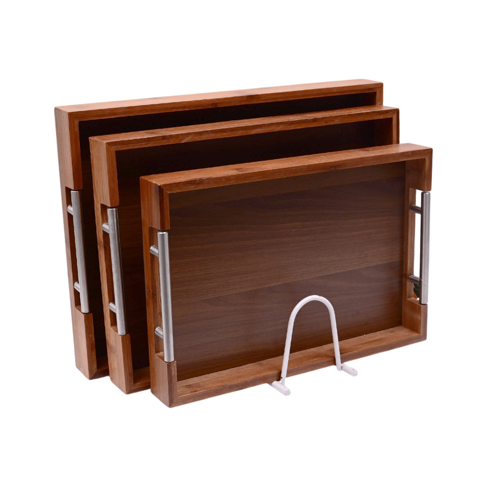 TRAY SET 3 PC WOODEN IR JC-1 Default Title - MamasJan Crockery
