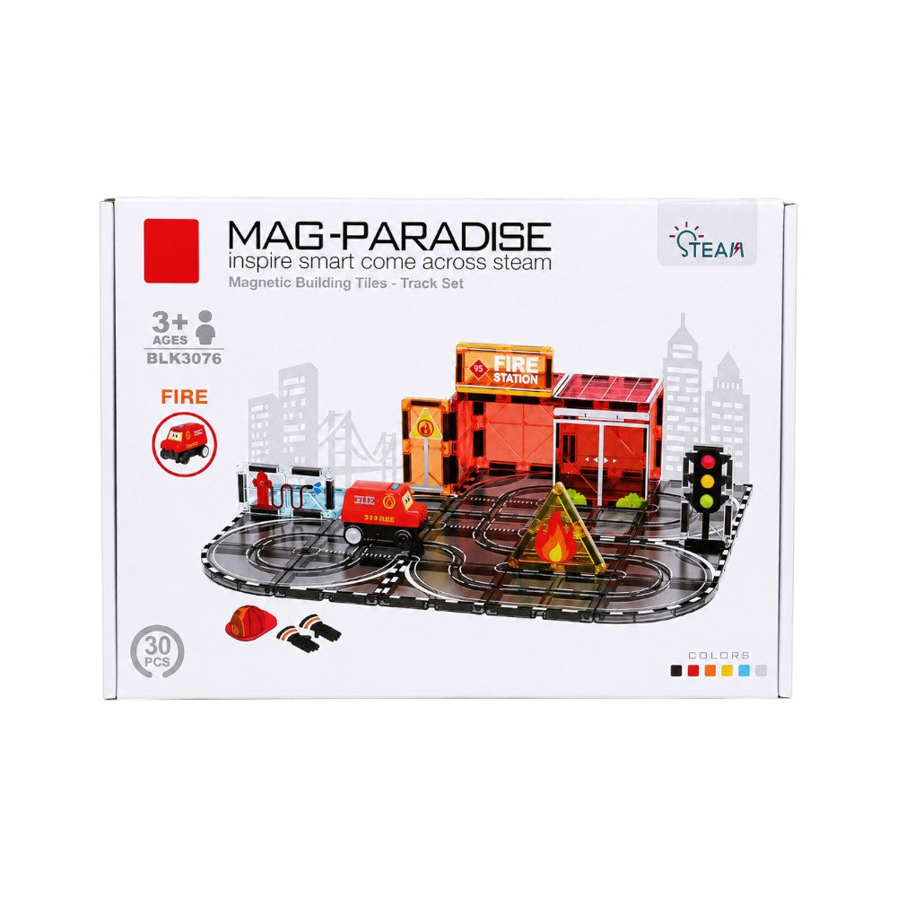 BLK3076 MAG-PARADISE FIRE TRACK SET 30PC IR Default Title - MamasJan Toys