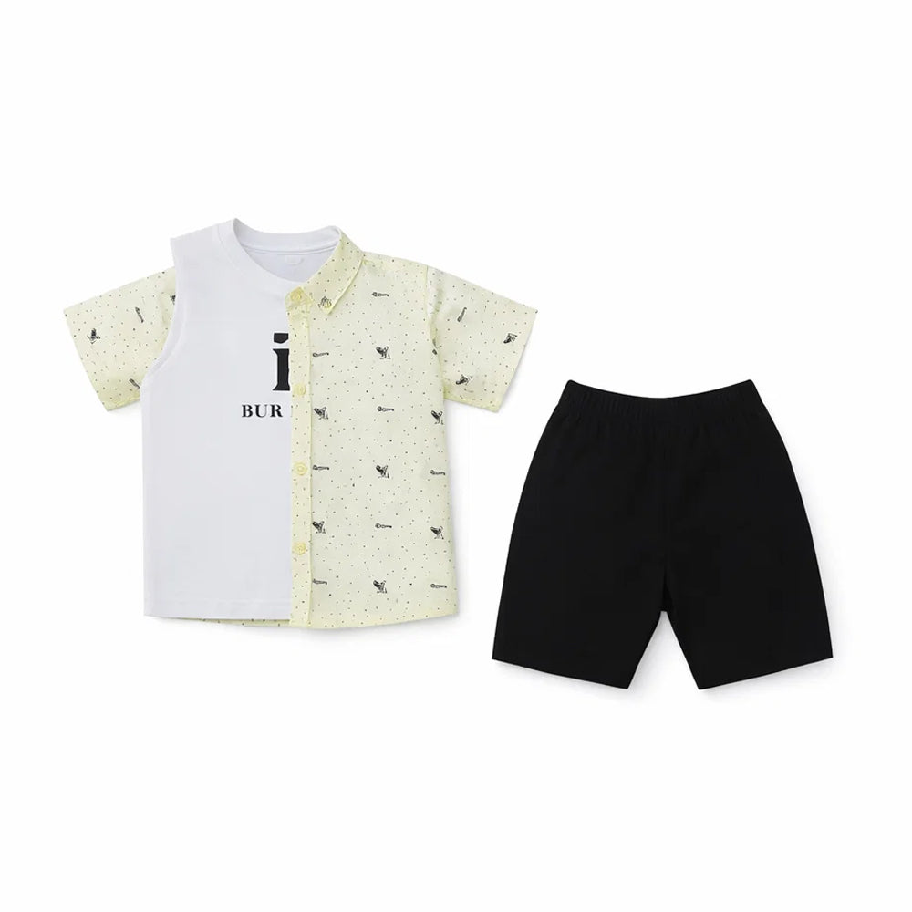 BOYS S/S 3PC KNICKER SUIT 2667 ZHW-26 4-5YEAR LEMON MINIMAX Default Title - MamasJan KidsWear