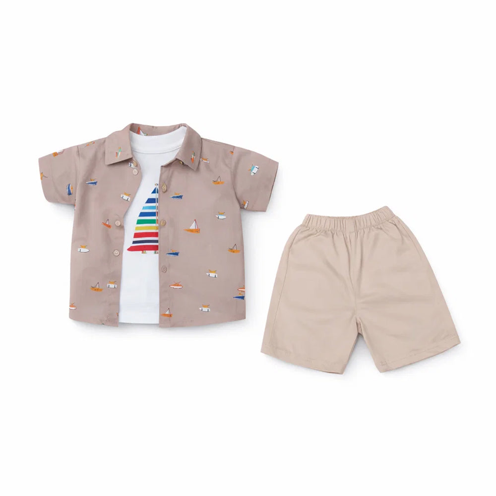 BOYS S/S 3PC KNICKER SUIT L BROWN ZHS-26 12-18M 2670 Default Title - MamasJan KidsWear