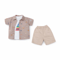 BOYS S/S 3PC KNICKER SUIT L BROWN ZHS-26 12-18M 2670 Default Title - MamasJan KidsWear