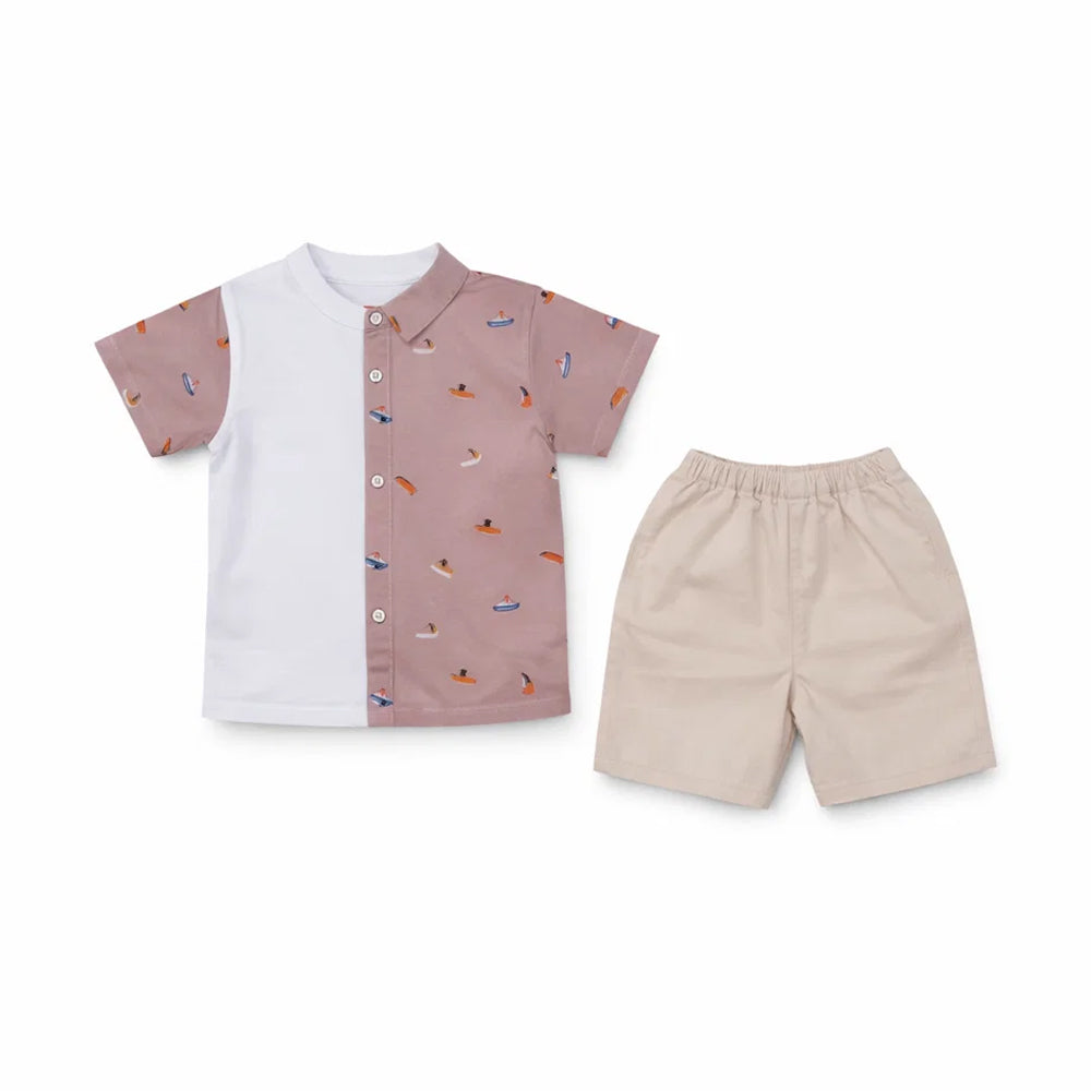 BOYS S/S 3PC KNICKER SUIT L BROWN ZHS-26 4-5 YEAR 2670 Default Title - MamasJan KidsWear
