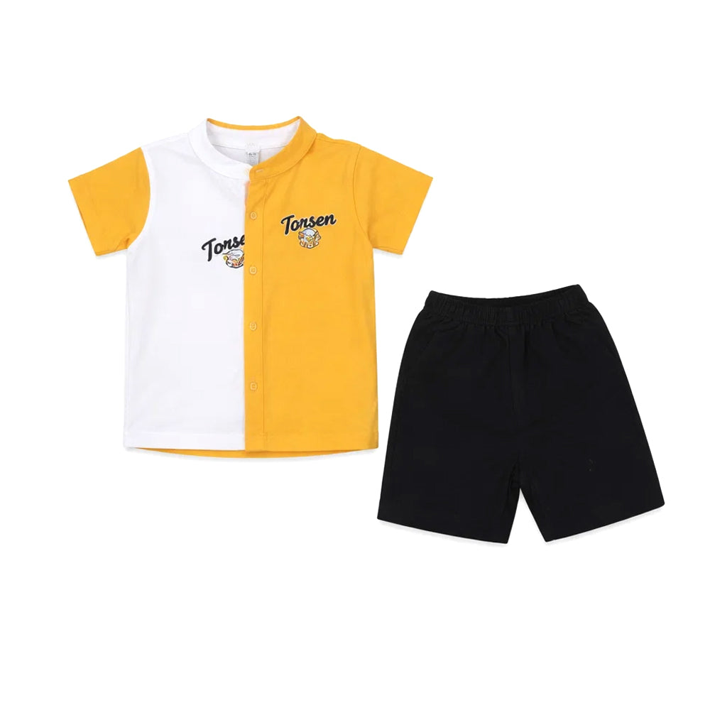 BOYS S/S 3PC KNICKER SUIT MUSTARD ZHS-26 3-4 YEAR 2663 Default Title - MamasJan KidsWear