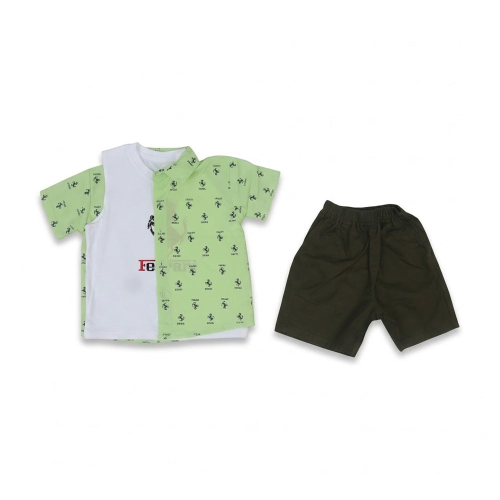 BOYS S/S 3PC KNICKER SUIT GREEN ZHS-26 12-18M 2683 Default Title - MamasJan KidsWear
