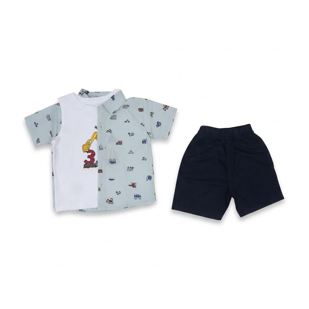 BOYS S/S 3PC KNICKER SUIT SEA GREEN ZHS-26 12-18M 2676 Default Title - MamasJan KidsWear