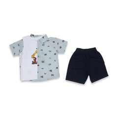 BOYS S/S 3PC KNICKER SUIT SEA GREEN ZHS-26 12-18M 2676 Default Title - MamasJan KidsWear