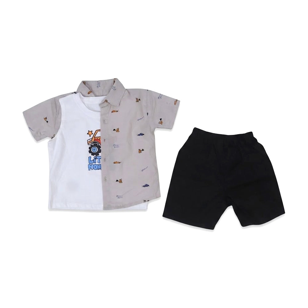 BOYS S/S 3PC KNICKER SUIT GREY ZHS-26 18-24M 2679 Default Title - MamasJan KidsWear