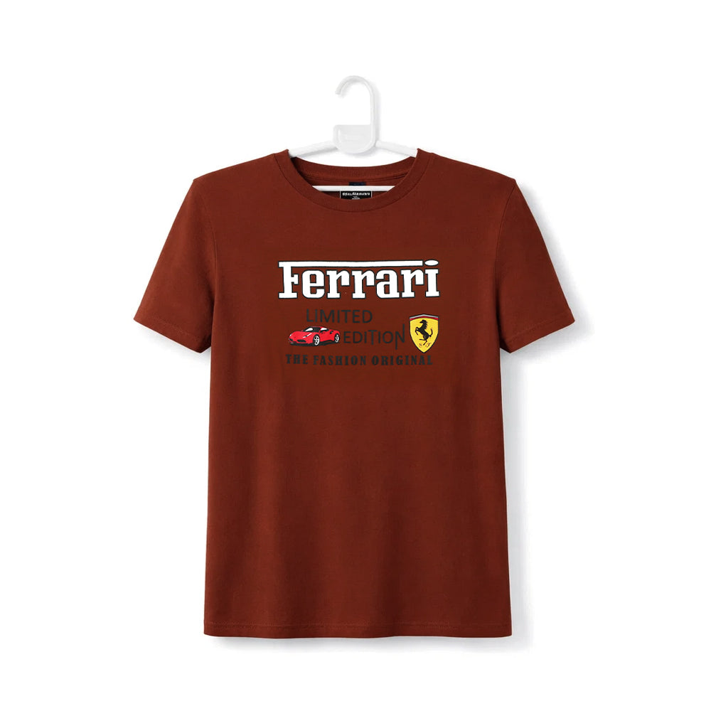 BOYS S/S ROUND NECK T-SHIRT BROWN ZHS-26 8-9 YEAR 2638 Default Title - MamasJan KidsWear