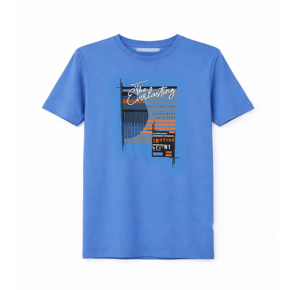BOYS S/S ROUND NECK T-SHIRT BLUE ZHS-26 7-8 YEAR 2645 Default Title - MamasJan KidsWear