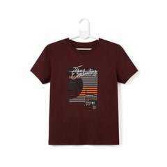 BOYS S/S ROUND NECK T-SHIRT BROWN ZHS-26 5-6 YEAR 2645 Default Title - MamasJan KidsWear